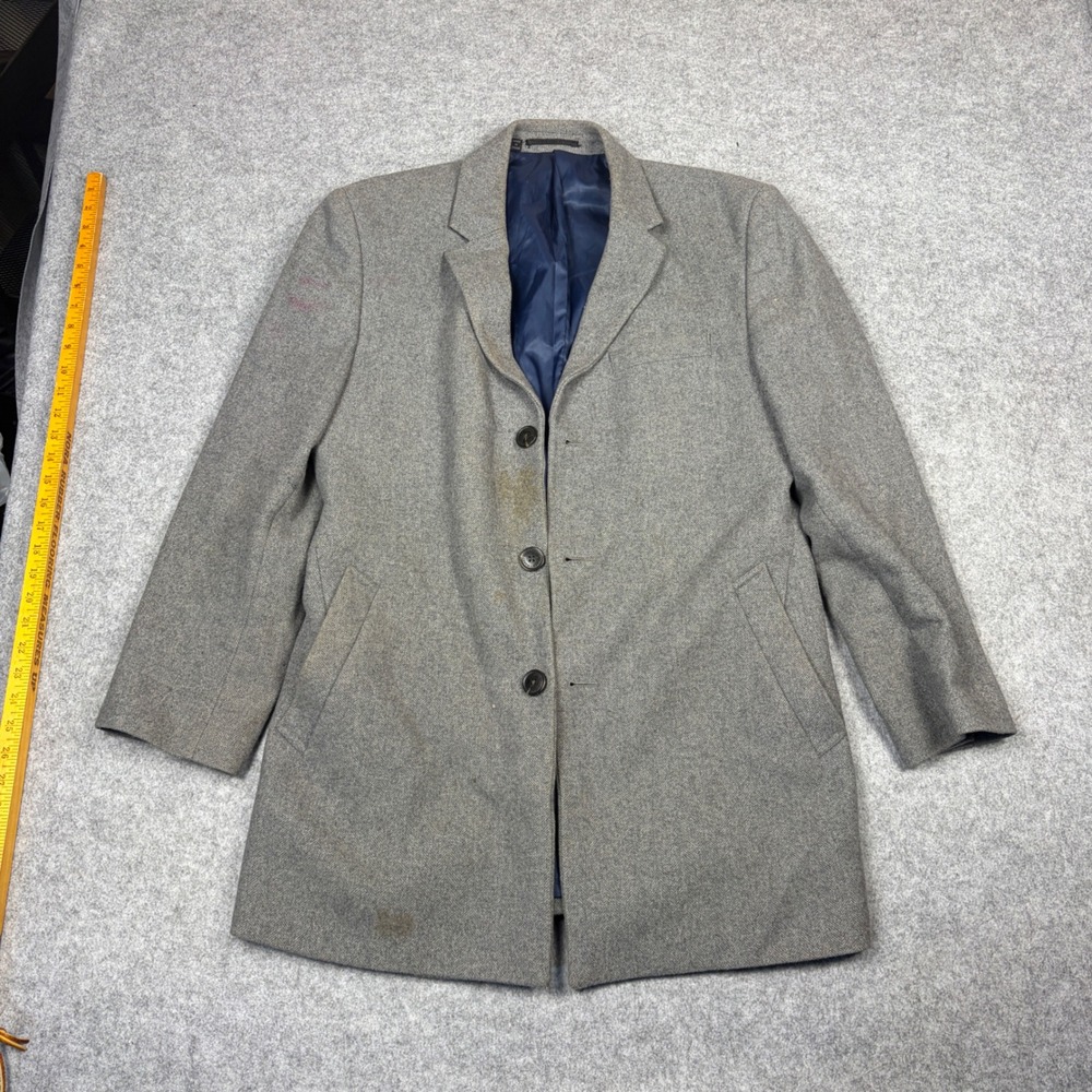 Diesel Mens Grey Herringbone Wool Blend Overcoat Top Coat Jacket